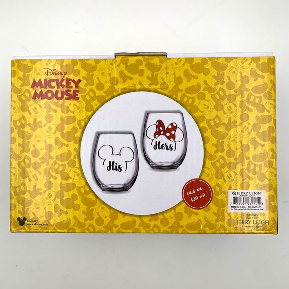 Disney Mickey Mouse Minnie Mouse His & Hers Stemless Glasses NEW NIB - Picture 6 of 6